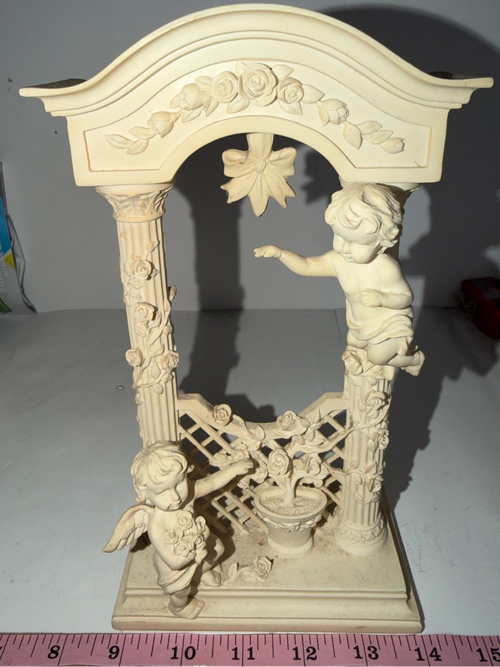 Vintage Faux Faux Ivory Resin Cherub Arch Display Stand Holder (As-Is / Damaged)